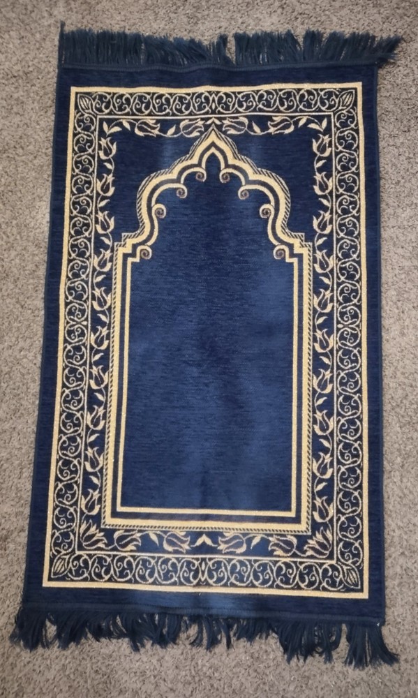 Oriental-style Blue Gold Rug Prayer Or Kneeling Rug 43"x27" Excellent Condition