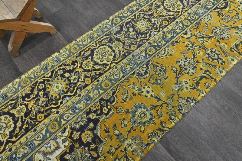 Vintage Turkish Runner Rug 3x9ft Wool Anatolian Handmade Hallway Oushak YELLOW gallery