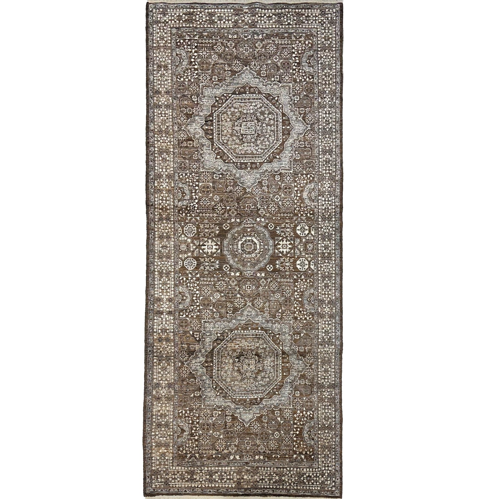 Handmade (4' x 9'8") Natural Gray Afghan Mamluk Oriental Wool Wide Runner Rug gallery