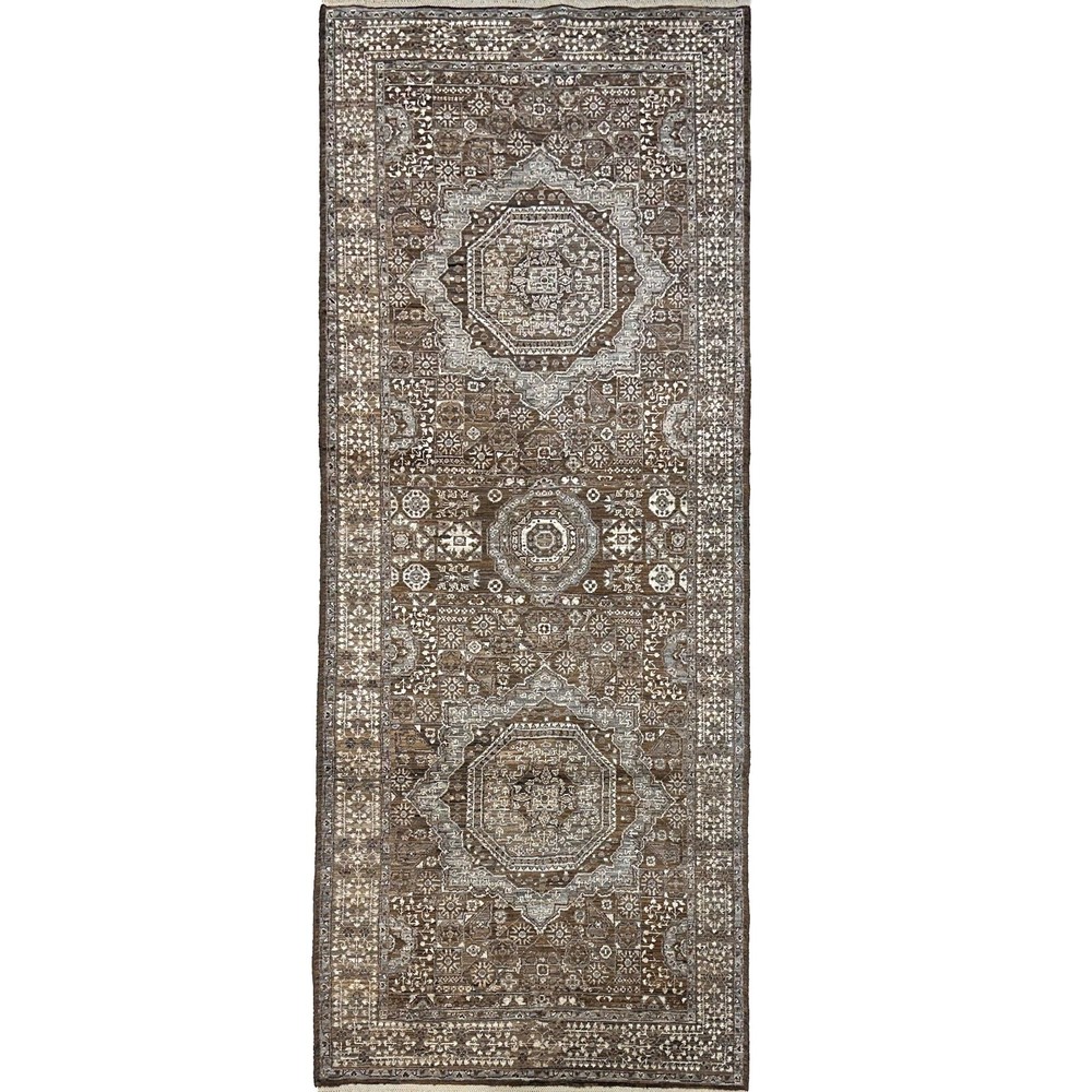 Handmade (4' x 9'8") Natural Gray Afghan Mamluk Oriental Wool Wide Runner Rug