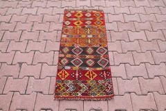 Oushak Handmade Carpet Red Kilim Turkish Rug Cappadocia Embroidered Rug 2x4ft