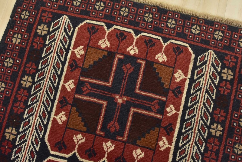 Vintage Tribal Rug 3’7” x 6’2” Red Wool Hand-Knotted Oriental Carpet gallery