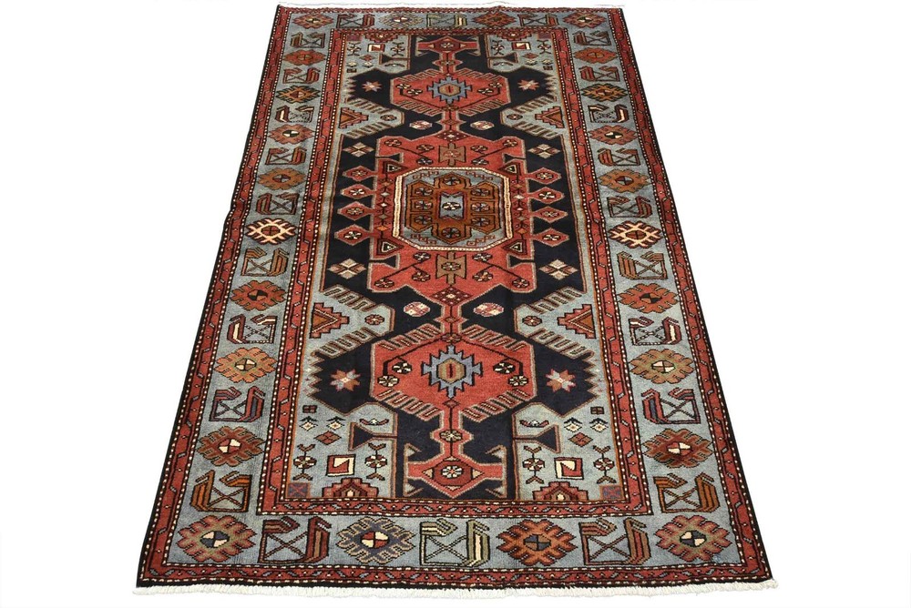 Vintage Tribal Oriental 4’5” x 6’8” Blue Wool Traditional Hand-Knotted Area Rug