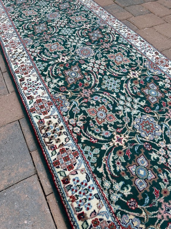 Top Quality Plush New Hunter Green Runner Handmade in India,Floral Design,3'x17' gallery