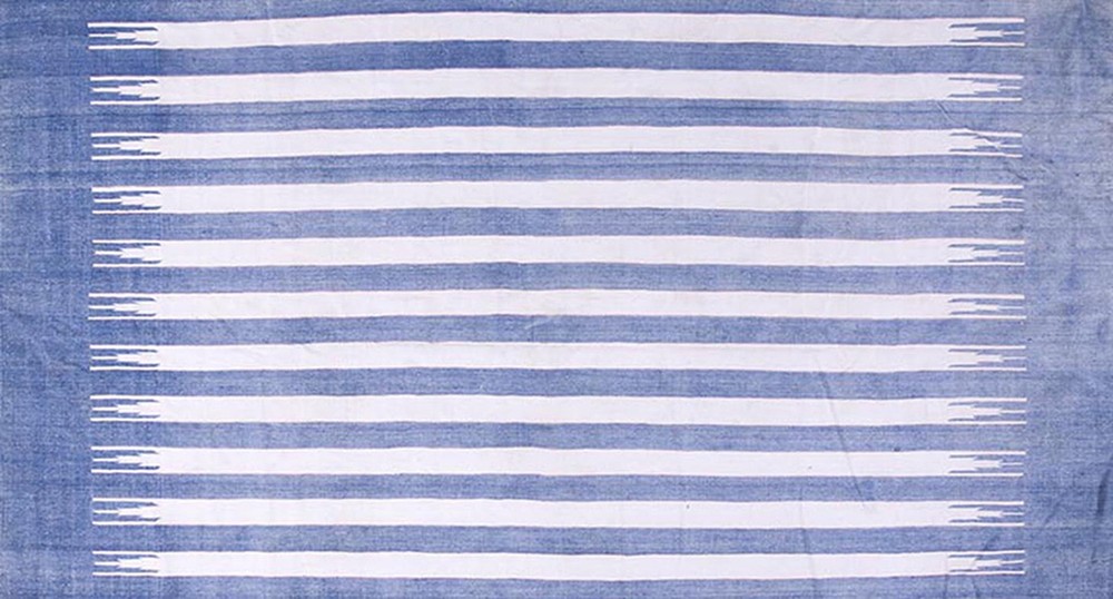 6X11 Vintage Indian Dhurries Blue Cotton Area Rug 1930