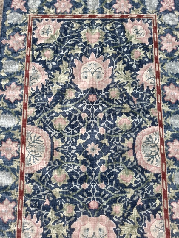 Vintage Handmade French Floral Needlepoint Wool Rug 120x68 cm gallery