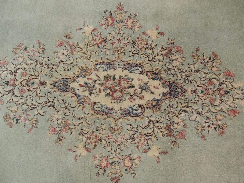 10x14 Antique Kermaan Oriental Area Rug wool Pastel Green Pink Salmon gallery