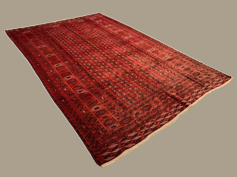 Vintage Afghan Turkoman village Rug 360x240 cm, Red, Black Tribal Large gallery