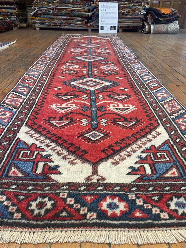 Beautiful Antique 1940-1950's Wool Pile Henna Dye Tribal Runner Rug 2’6”x9’2” gallery
