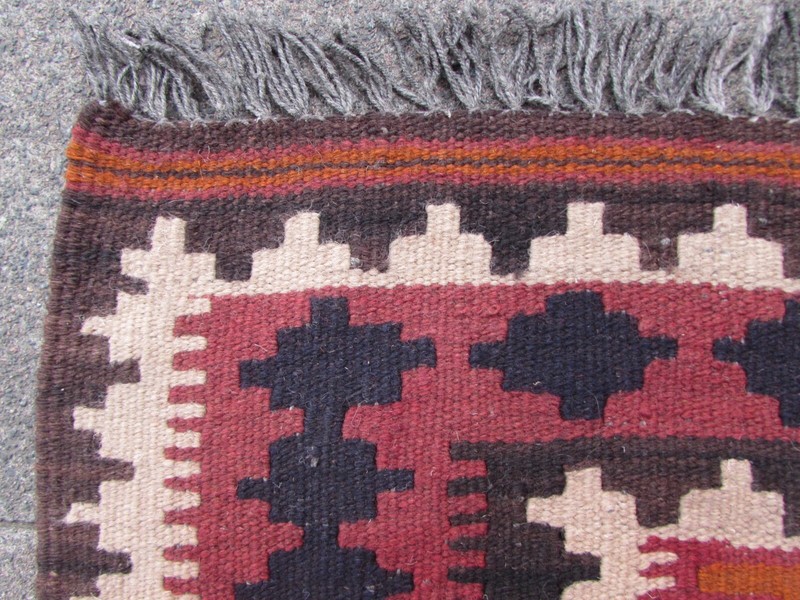 Vintage Traditional Hand Made Oriental Brown Wool Kilim 95x79cm Bird Animal gallery