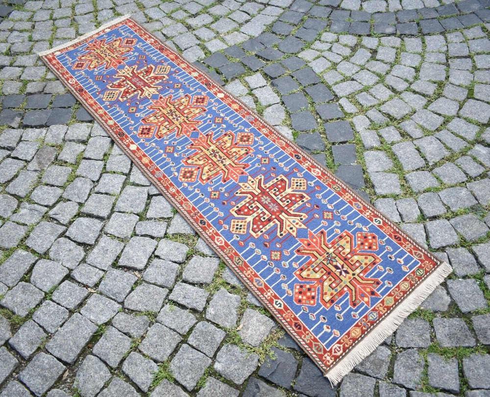 Caucasian Soumak Rug 20'' x 77'' Rahrah Runner Rug Organic Wool Kitchen Wool Rug