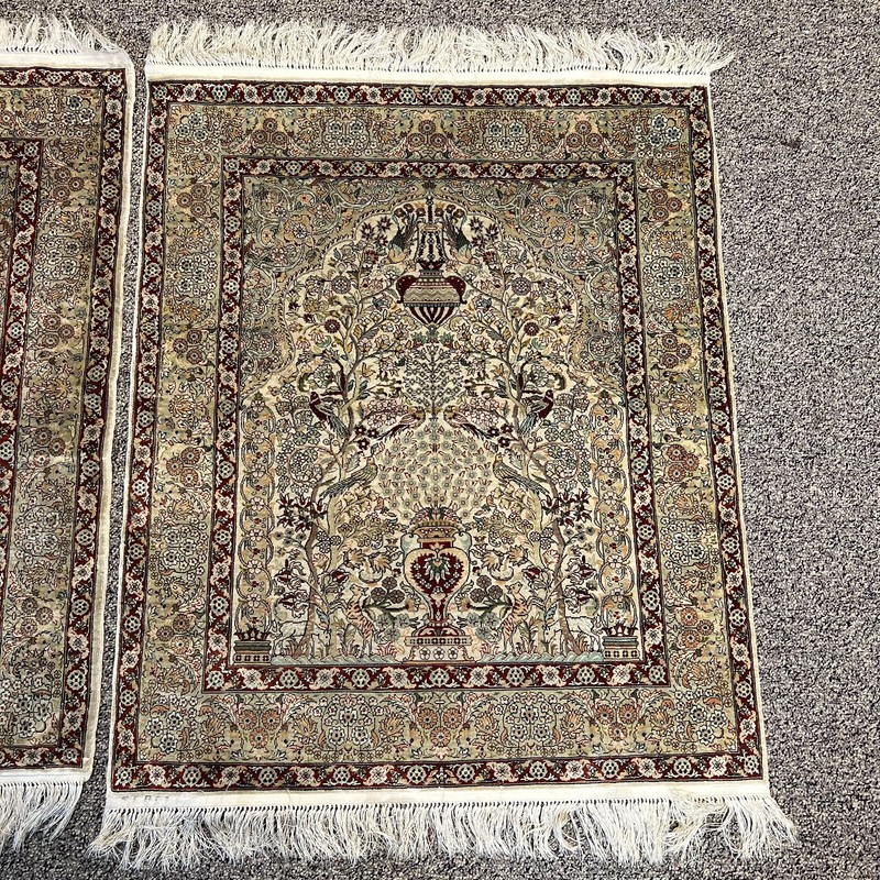 2 Vintage Turkish Silk Hereke Prayer Rug Tree of Life Design & Ottoman Style gallery