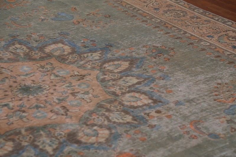 Floral Sage Green Handmade Tebriz Semi-Antique Rug 10x13 Wool Living Room Carpet gallery