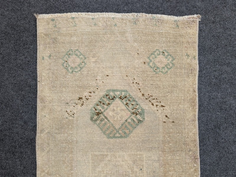 2 x 4 ft Vintage Beige Green Door Mat, Turkish Oushak Wool Bathroom Area Rug gallery
