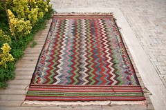 Turkish Kilim Rug Handwoven 5’6”x9′ Cicim Kilim Tribal Vintage Rug 172x277cm