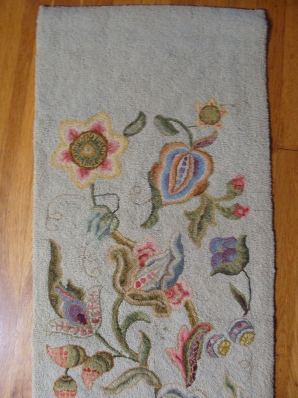 Vintage 1970's Folk Art Gertrude Buttery Floral Hooked Rug gallery
