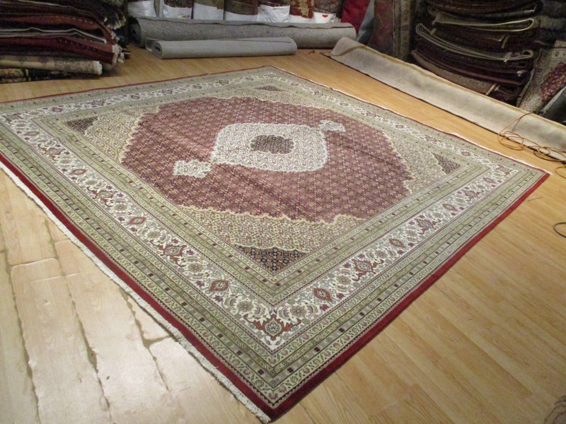 10' SQUARE FINE Mahi Medallion Handmade-knotted Wool/Silk Oriental Rug 582649 gallery
