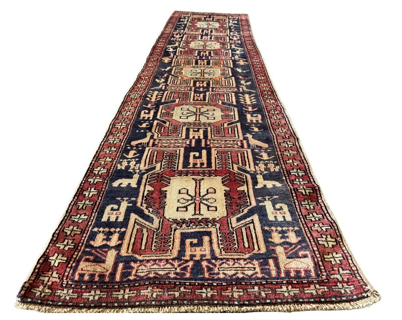 VINTAGE KAZAK RUNNER, HAND MADE HALLWAY WOOL CAUCASIAN RUG CARPET 7'1" X 2'5" gallery