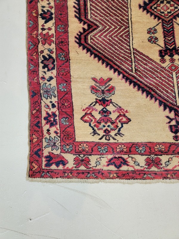 Antique Oriental Hand-Knotted Wool Runner Red/Ivory/Blue 3'6" x 12'11" gallery