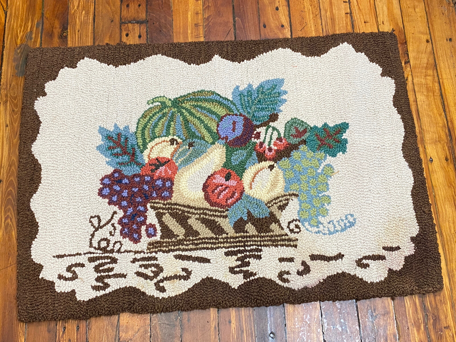 Vintage Hooked Rug, Kitchen Doorway Bedroom Autumn, Gourds, Grapes 34.5 x 24.25 gallery