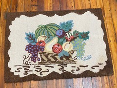 Vintage Hooked Rug, Kitchen Doorway Bedroom Autumn, Gourds, Grapes 34.5 x 24.25