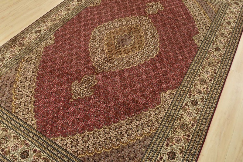 Tabrizi Mahi Rug 6’7” x 9’9” Red Wool/Silk Traditional Hand-Knotted Carpet gallery