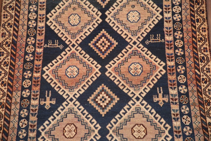 Vintage Geometric Traditional 9 ft. Runner Rug 4x9 Handmade Navy Blue Carpet gallery