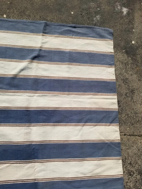 Vintage Traditional Handmade Blue & White Striped Dhurrie Wool Kilim 8x4.4 ft gallery