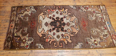 Bohemian Antique 1940s Wool Pile Vegy Dye Nagorno-Karabakh Runner Rug 3x6ft
