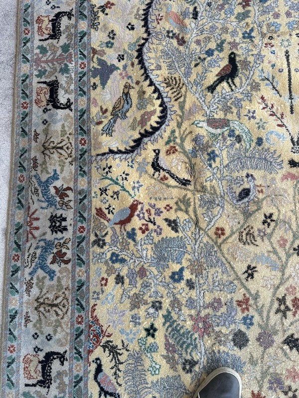 Semi Antique Prayer Rug Handmade Animals Tree Of Life 109”x69” Light Colors gallery