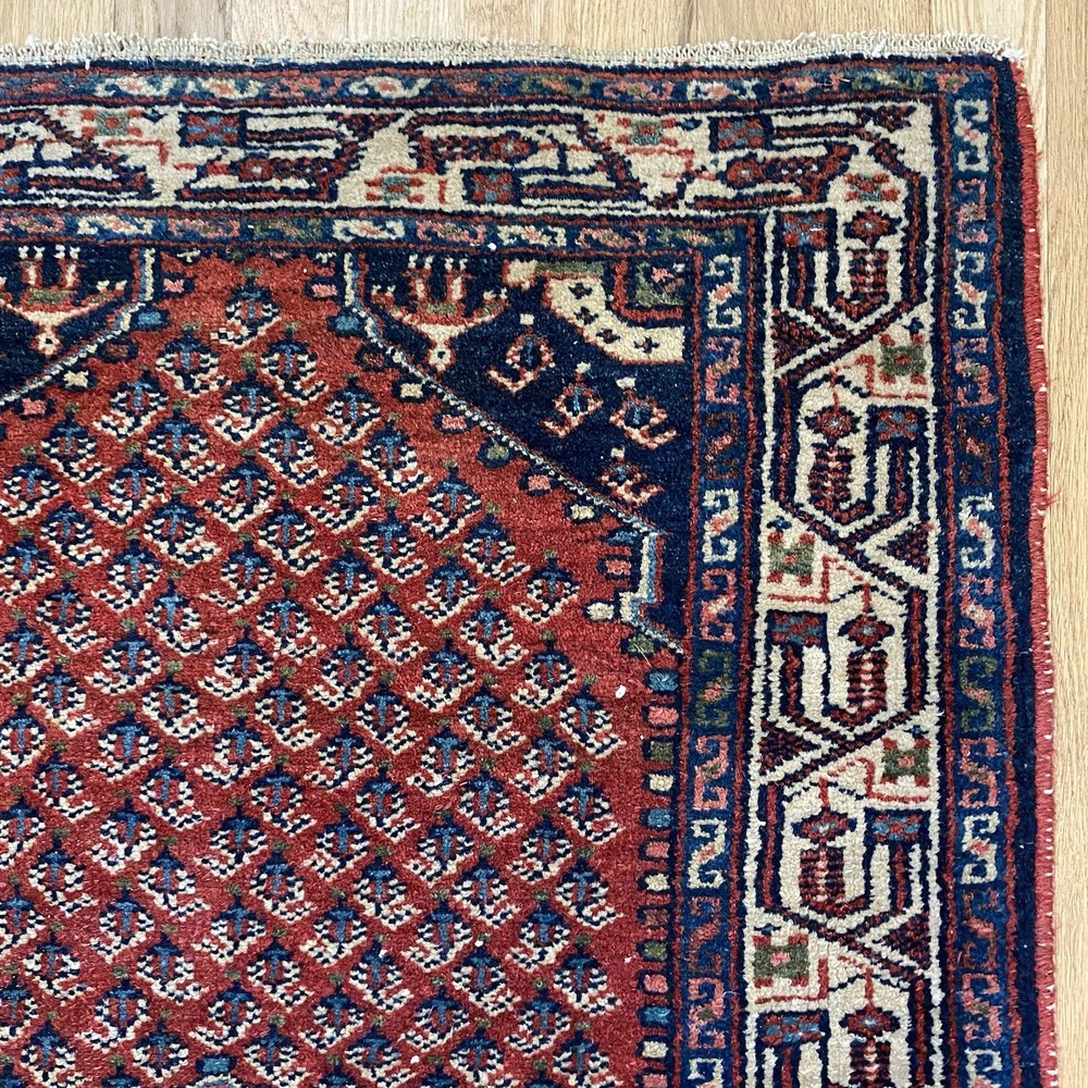 Vintage Rug 2' 7 x 4' 1 Red Hand Knotted Farmhouse Oriental Rug