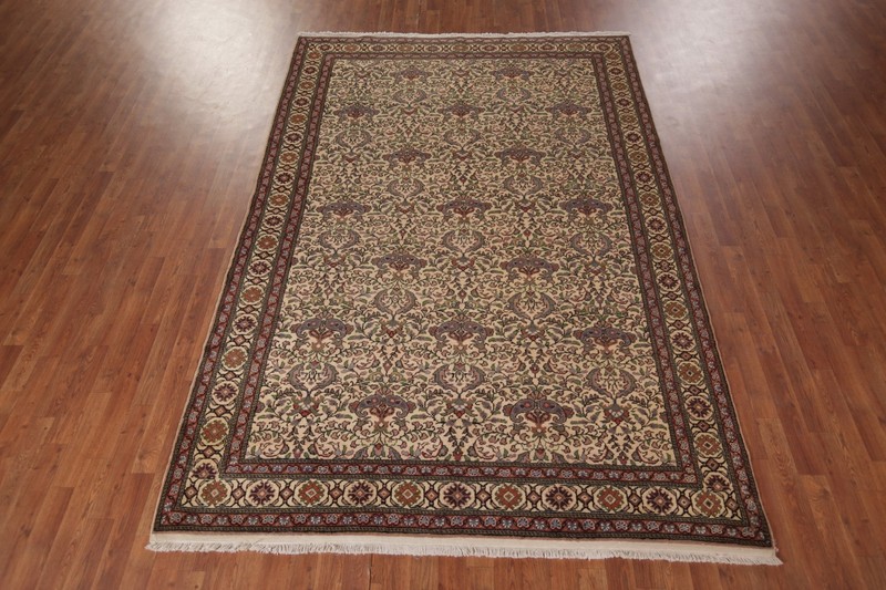 All-Over Floral Anatolian Turkish Rug Wool Ivory Handmade Room Size Rug 7x10 gallery