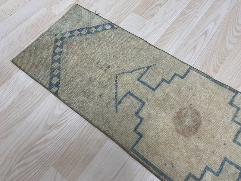 Antique Anatolian Small Rug 1 x 3 ft Handwoven Wool Muted Boho Minimal Decor gallery