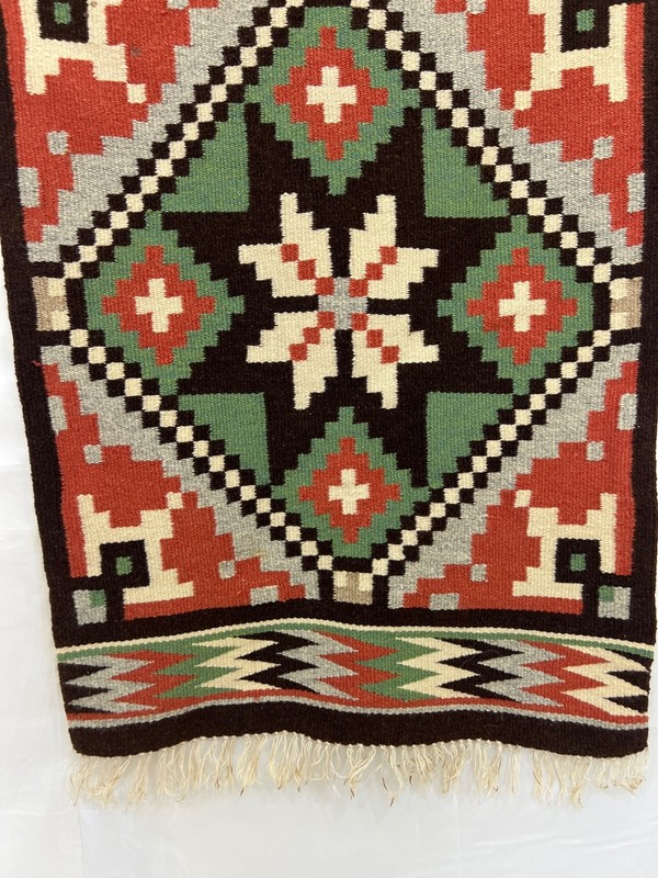 Swedish Röllakan Rug Handwoven Scandinavian Star Wool Runner Folk Art gallery