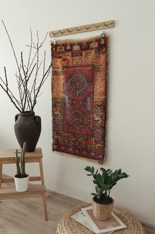 Vintage Turkish Small Rug Handmade Wool Door Mat Tribal Geometric 2x3 ft gallery