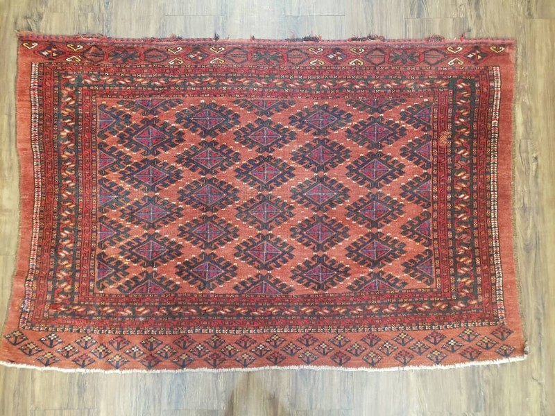 Antique Turkoman Rug Collectible Yamud Oriental Cushion Cover Carpet Red 3.4 x 5 gallery