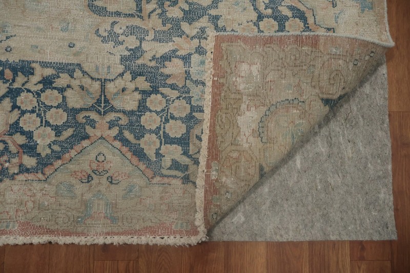 Distressed Blue and Beige Rug with Pink Undertone Handmade Room Size Rug 10x13 gallery