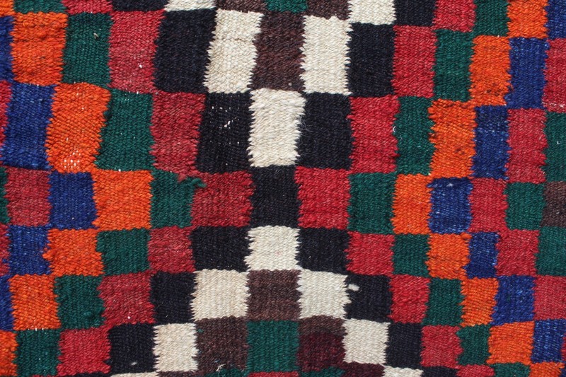 Vintage Traditional Hand Made Oriental Wool Red Blue Kilim 350x160cm gallery