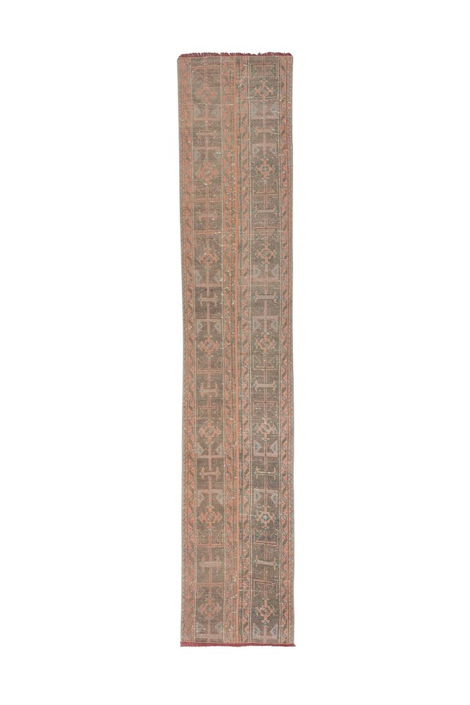 Mid-Century Tan Modern Anatolia Faded Colors Low Pile Rug, Narrow Kitchen Carpet