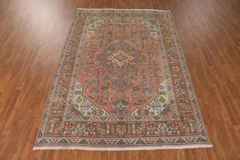 Vintage Over-Dyed Orange Wool Hand-knotted Floral Traditional Area Rug 7x10 gallery