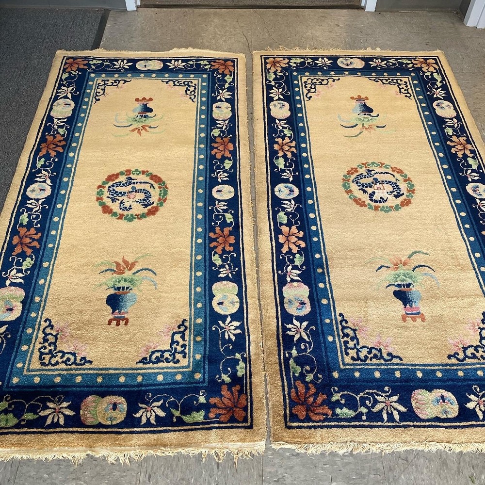 ANTIQUE CHINESE ART DECO RUG #9349and #9350 a pair 3x6 in perfect condition