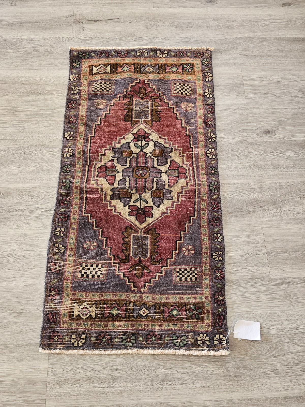 Vintage Turkish Rug 1950s Handmade Wool Oushak Small Area Rug 20x38 Low Pile gallery