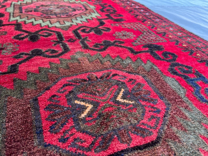Vintage Afghan Hand-Knotted Baluchi Rug 2'11 x 4'11 ft Red Geometric Area Rug gallery