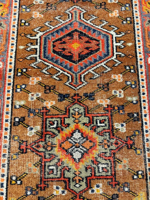 Oriental Hand-Knotted Wool Runner Turkish Oushak Copper/Ivory/Blue 2'2" x 6'1" gallery