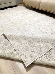 7’x11′ Damask Beige Vintage Turkish Oushak Rug, Handmade Wool Area Neutral Rug
