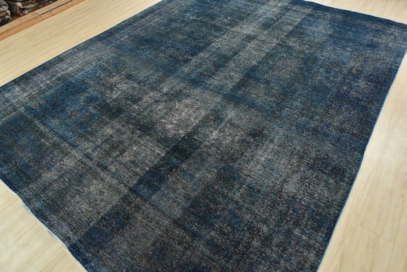 Vintage Overdyed 9’8” x 11’8” Blue Distressed Wool Hand-Knotted Oriental Rug gallery