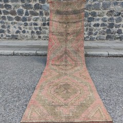 Old worn 3×11 Turkish kitchen rug 2.85 x 10.53 ft Vintage 87 x 321 cm Runner Rug