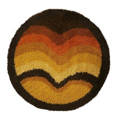 DESSO shag round Rug dralon wool orange yellow brown vintage Mid Century 60s 70s