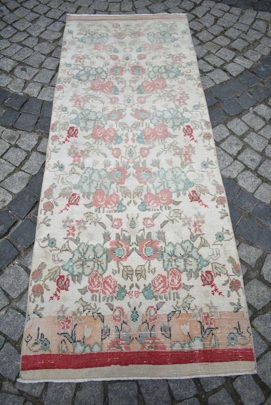 Turkish Rug 33'' x 86'' Vintage Muted Dye Oushak Rug Corridor Kitchen Wool Rug gallery