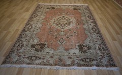 Clearance Vintage Distressed Handmade Fine Turkish Worn-No Pile Rug 7Ft X 11Ft